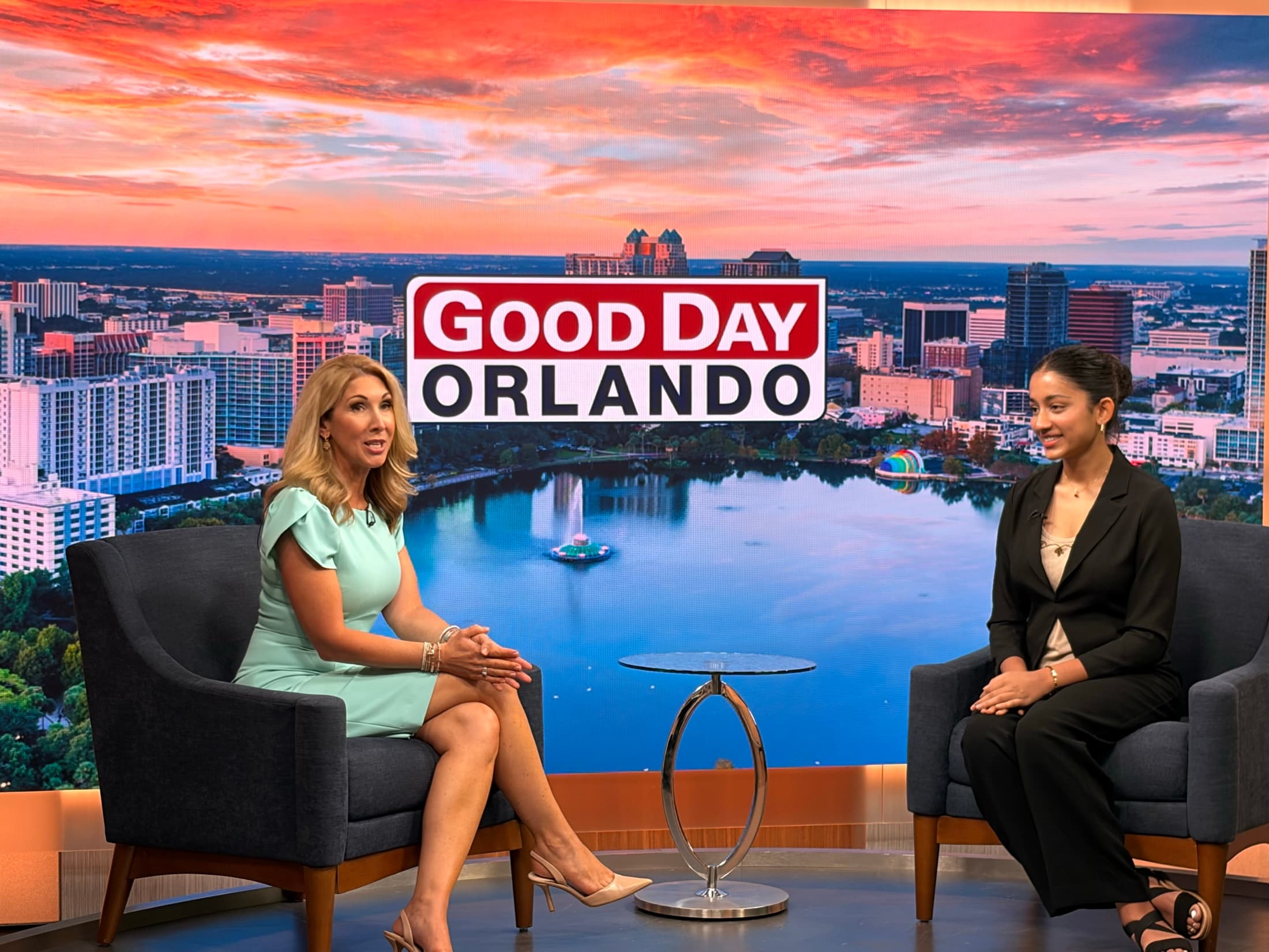 Medolies founder being interviewed on Fox 35 Orlando's Good Day Orlando